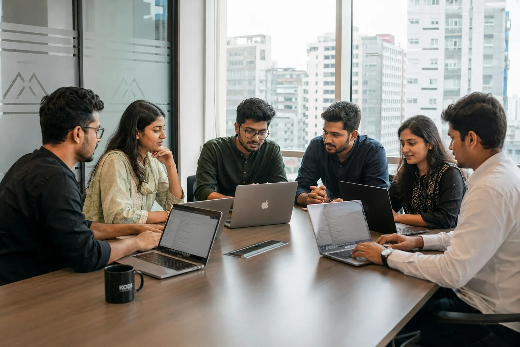 The Indrashikha team collaborating at the office